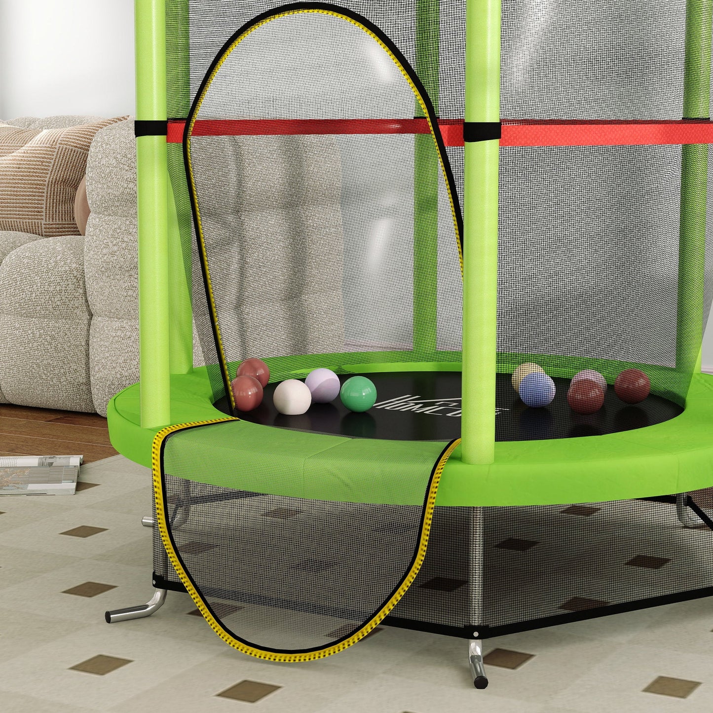 HOMCOM Kids Trampoline, with Enclosure Net, Steel Frame, for Ages 3-6 Years - Green