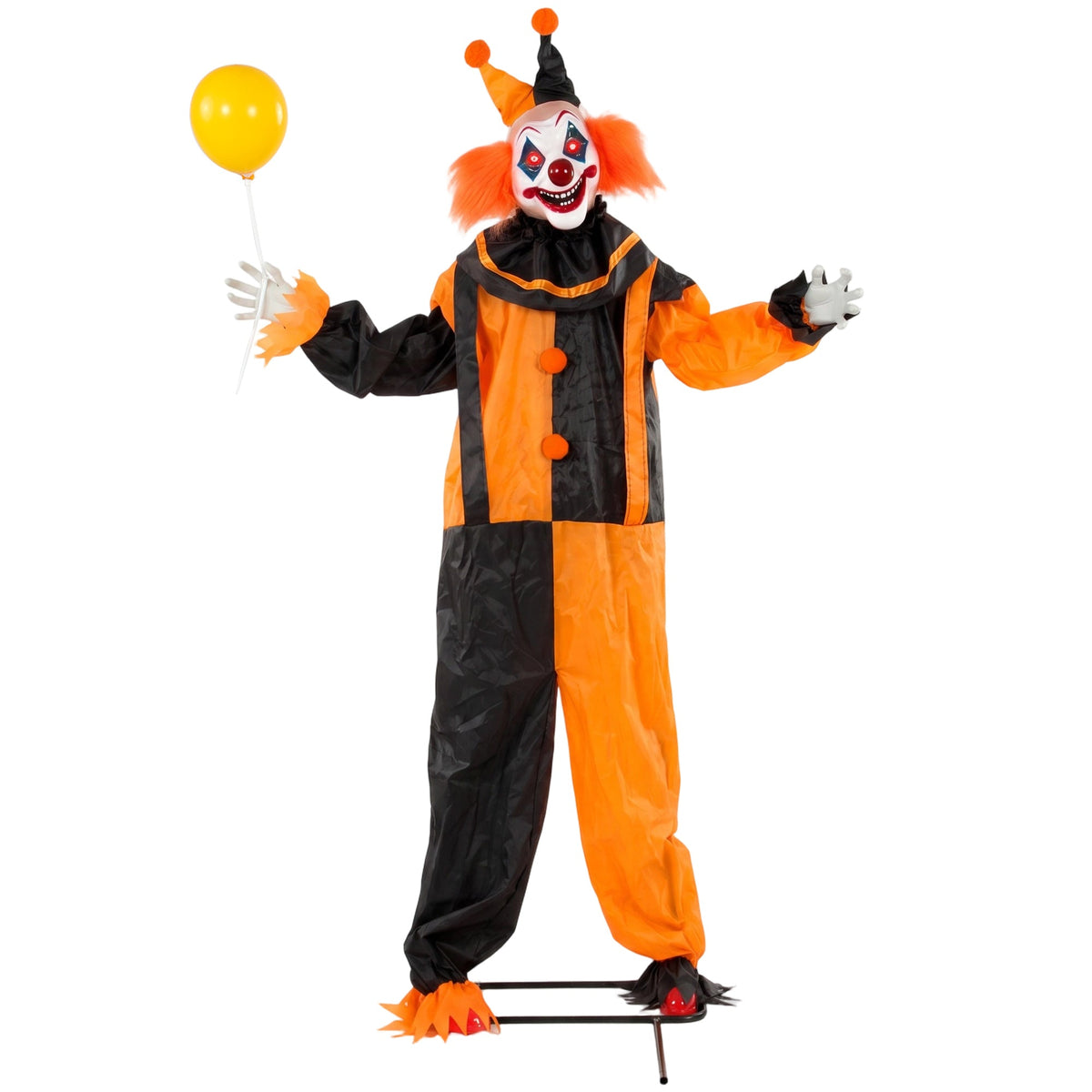 HOMCOM 190cm Life Size Animated Clown Halloween Decoration, Scary Halloween Animatronics Decor with Sound Touch Activated