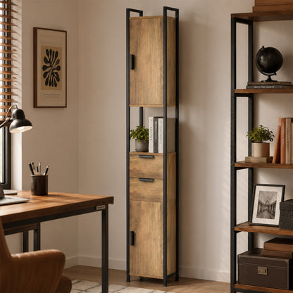 HOMCOM Freestanding Bathroom Cabinet, Tall Bathroom Storage Cabinet with Drawers and Shelves, Linen Storage, Brown