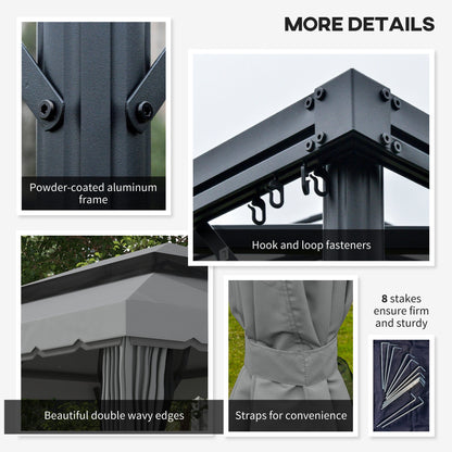 Outsunny 3 x 4m Aluminium Garden\'c2\'a0Gazebo, Marquee Canopy Shelter Pavilion Party Tent with Nets and Curtains for Garden and Deck, Light Grey