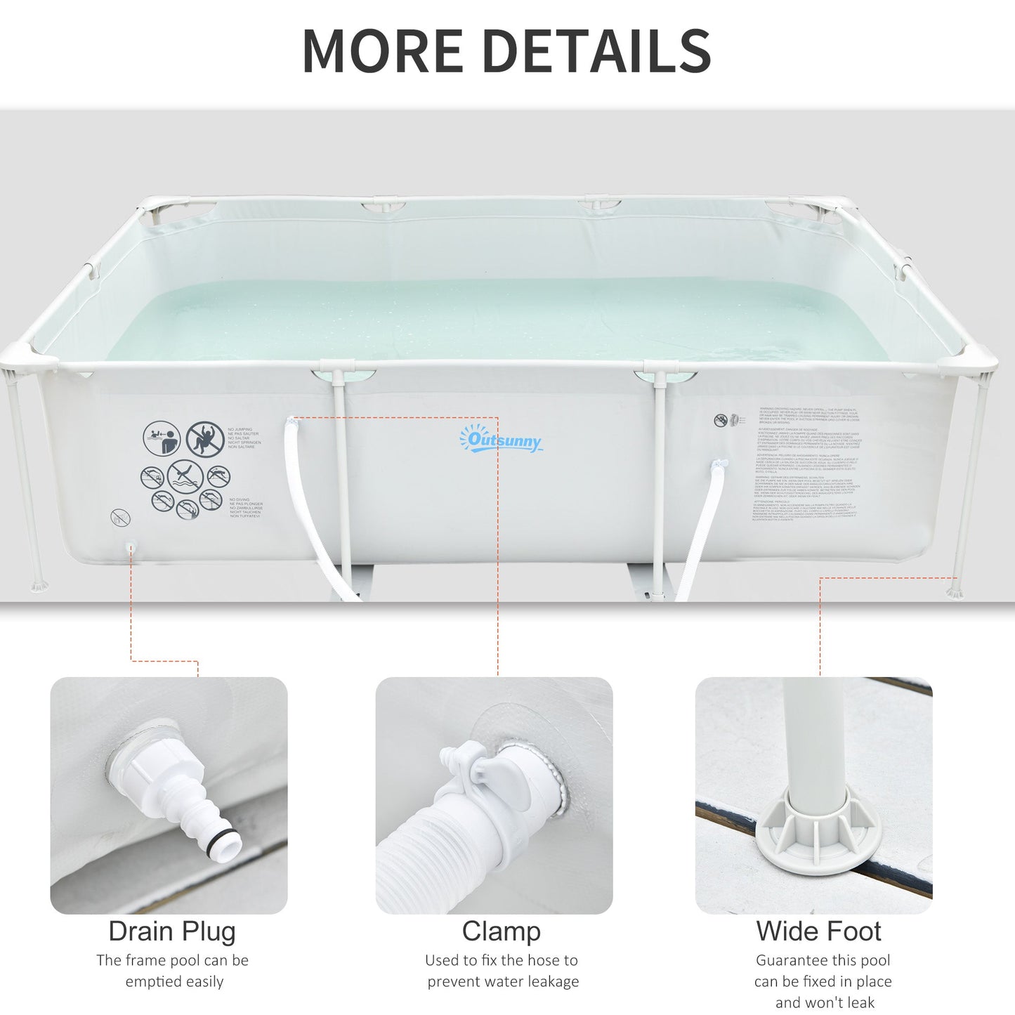 Outsunny Steel Frame Pool with Filter Pump, Filter Cartridge, Reinforced Sidewalls Rust Resistant Above Ground Swimming Pool 292 x 190 x 75cm, Grey