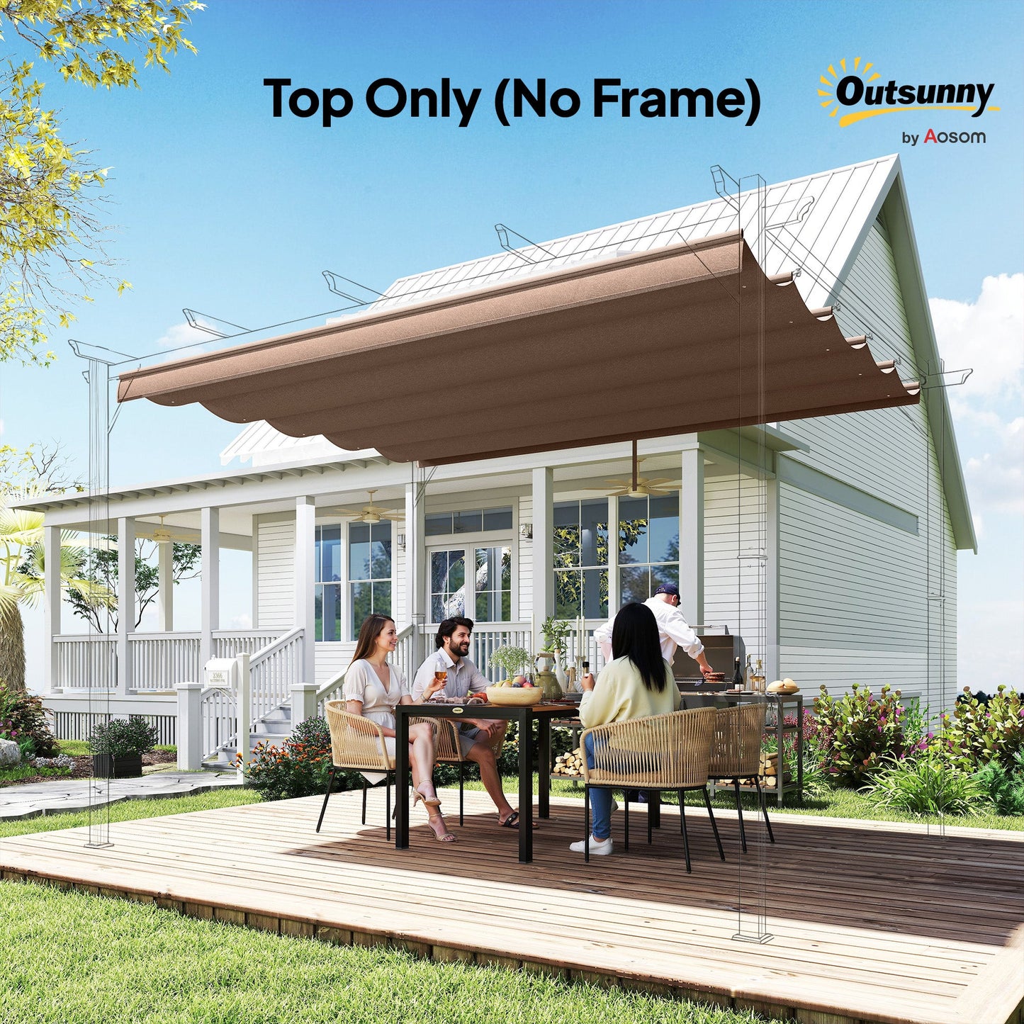 Outsunny Retractable Pergola Cover, 2.55 x 2.5 m Replacement Canopy Fabric for 3 x 3 m Frame, Roof Top Only, Brown