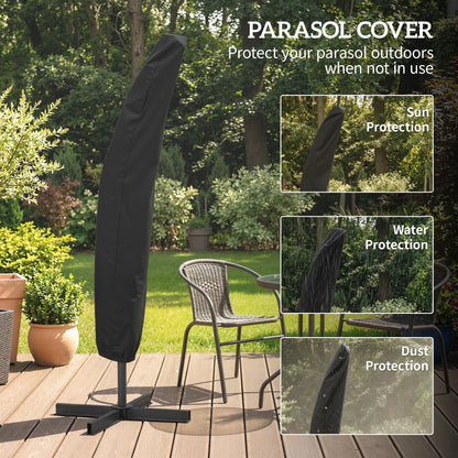 Outsunny 3m Overhanging Parasol, with Base, Weights and Cover - Coffee