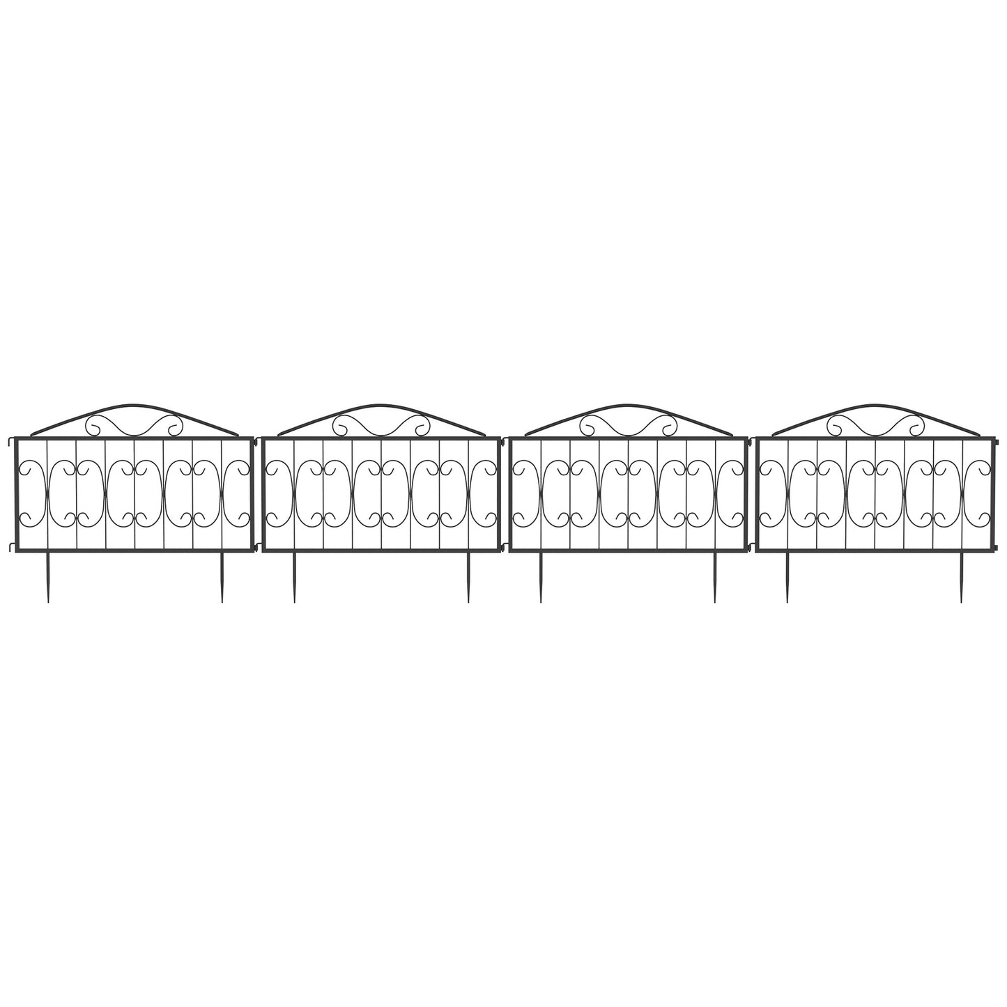 Outsunny Decorative Garden Fencing, 8PCs Outdoor Picket Fence Panels, Rustproof Metal Wire Landscape Flower Bed Border Edging Animal Barrier, Black