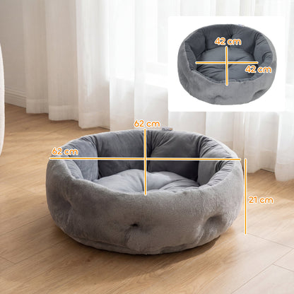 PawHut Cat Bed, Reversible Dog Pet Bed for Indoor Cats and Small Dogs, Round Bed with Supportive Bolster, Dark Grey