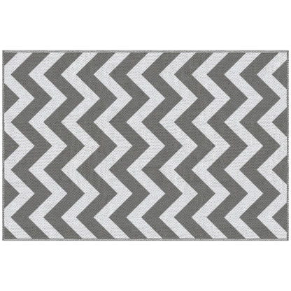 Outsunny Reversible Outdoor Rug, 1.2 x 1.8m Patio Carpet, Waterproof Plastic Rug for Garden, Deck, Picnic, Beach, Camping, Grey and White