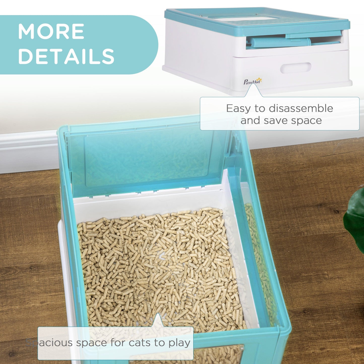 PawHut Hooded Cat Litter Box, Portable Pet Toilet, with Scoop, Front Entry - Light Blue