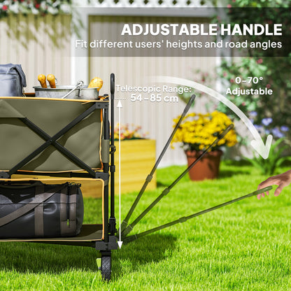 Outsunny Double Decker Folding Trolley on Wheels, 200KG & 350L Capacity Collapsible Wagon Festival Trolley Cart with 134cm Extended for Camping Sports Shopping Garden and Beach, Grey