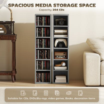 HOMCOM Set of 2 CD Media Display Shelf Unit Tower Rack with Adjustable Shelves, Light Grey