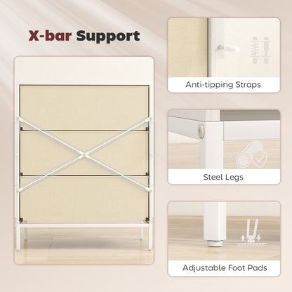 HOMCOM Chest of Drawers, Dresser with 3 Fabric Drawers and Aluminium Handles - White