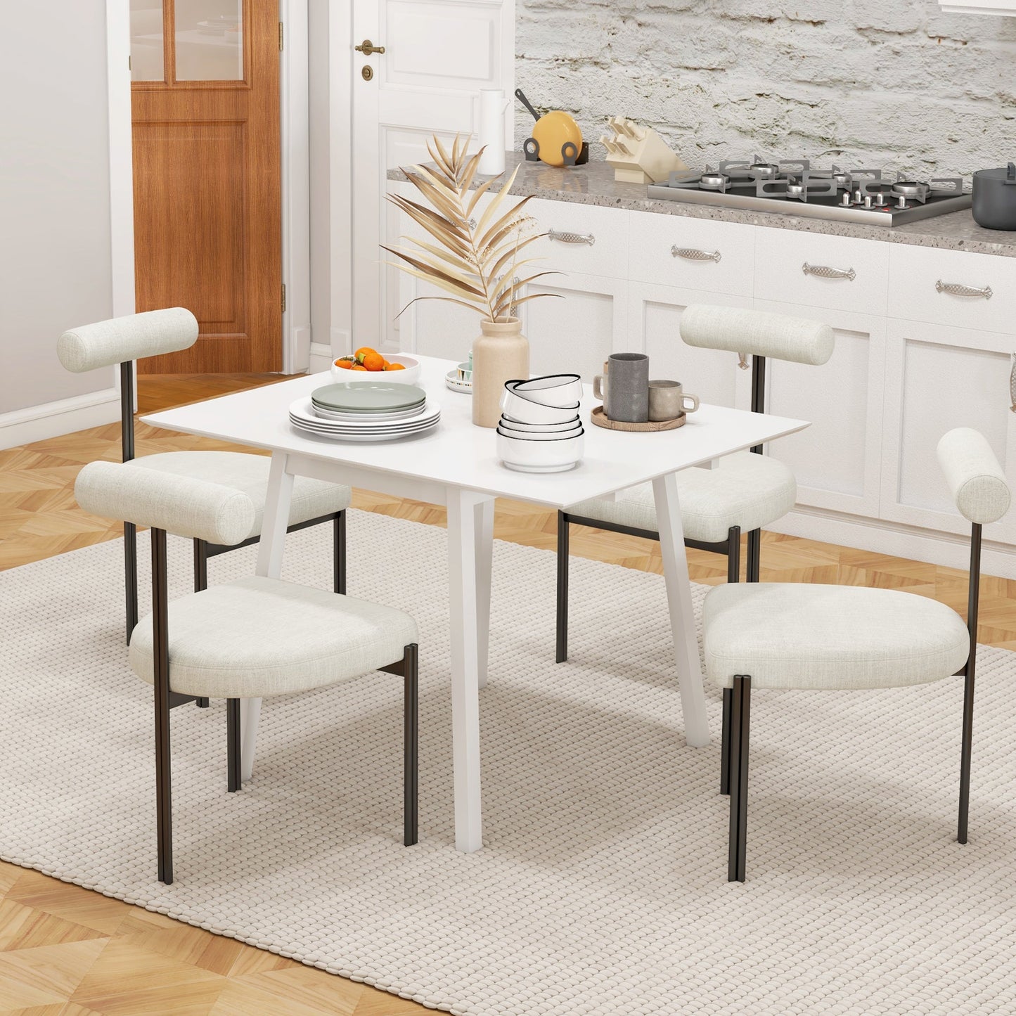 HOMCOM Solid Wood Folding Dining Table, Drop Leaf Table for 2-4 People, Rectangle Kitchen Table for Small Space, White