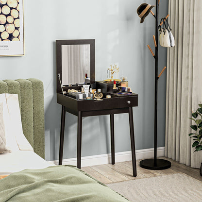 HOMCOM Dressing Table with Flip-up Mirror, Makeup Desk with 2 Drawers, Vanity Table Writing Desk for Bedroom Living Room, Black