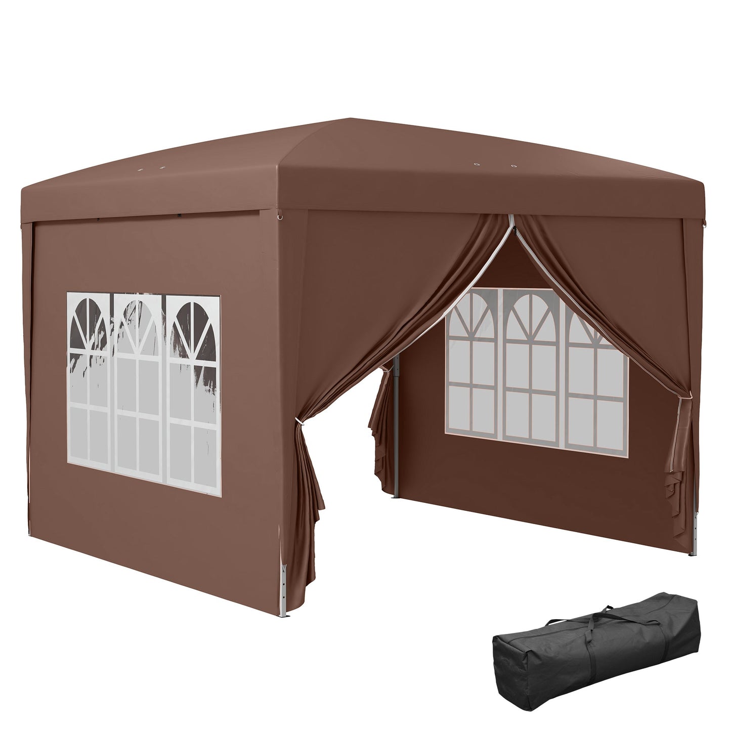Outsunny 3 x 3 m Pop Up Gazebo, Wedding Party Canopy Tent Marquee with Carry Bag and Windows, Coffee