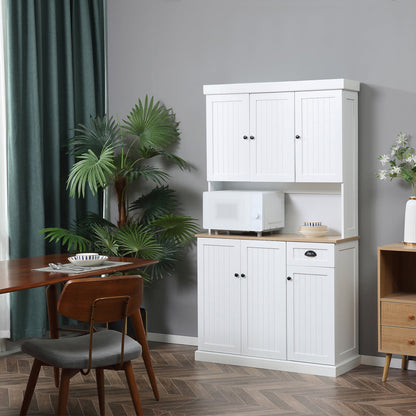 HOMCOM 180cm Freestanding Kitchen Cabinet, Modern Storage Cupboard with Open Countertop, Drawer and 6 Doors