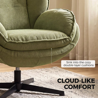 HOMCOM Armchair with Adjustable Footstool, 360-Degree Swivel Chenille Cloud Accent Chair with Thick Cushion, Steel Base, Green