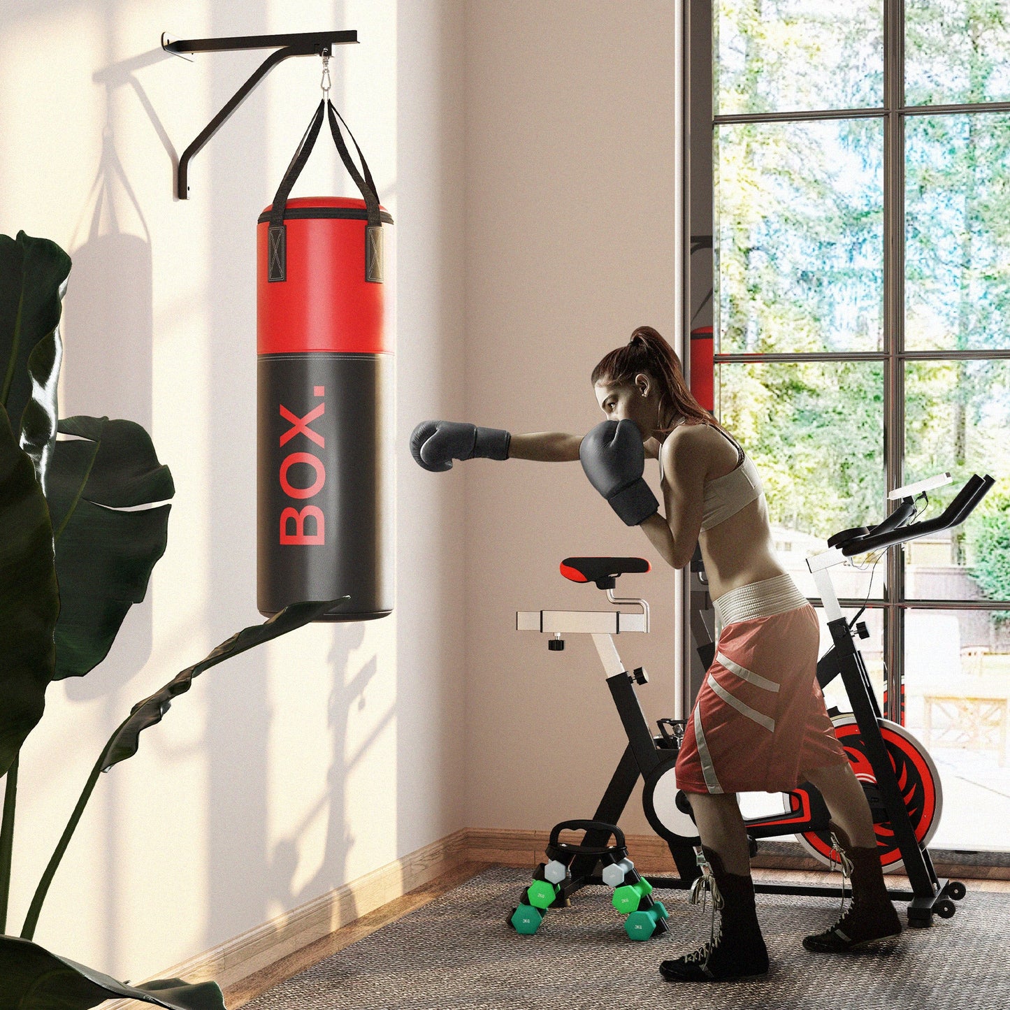 SPORTNOW Unfilled Punching Bag Set with Boxing Bag Bracket, Boxing Gloves, Hand Wraps and 360\'c2\'b0 Swivel Hook
