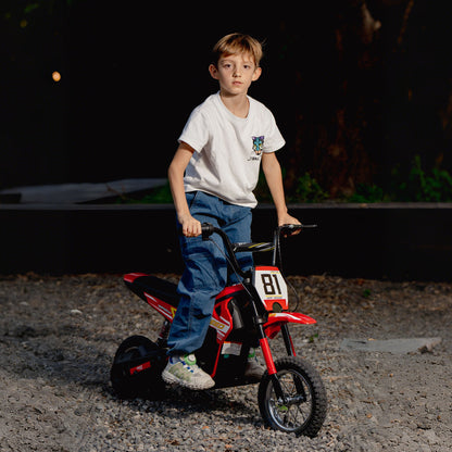 AIYAPLAY Kids Electric Motorbike, 24V Ride On Motorcycle with 3 Speeds and Rear Suspension, Dirt Bike for 8-12 Years Old, Red