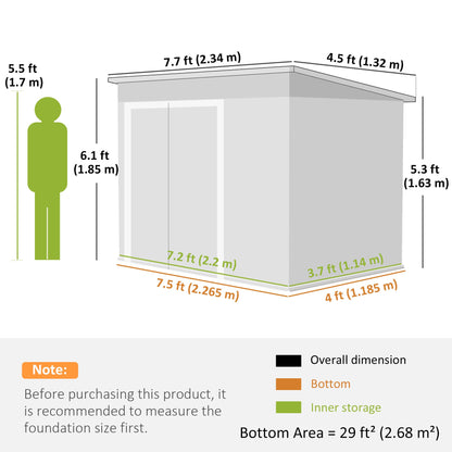 Outsunny 7.5 x 4.3ft Metal Garden Storage Shed, Waterproof Outdoor Shed with Triple Lockable Door, Gloves, Vents, Light Grey