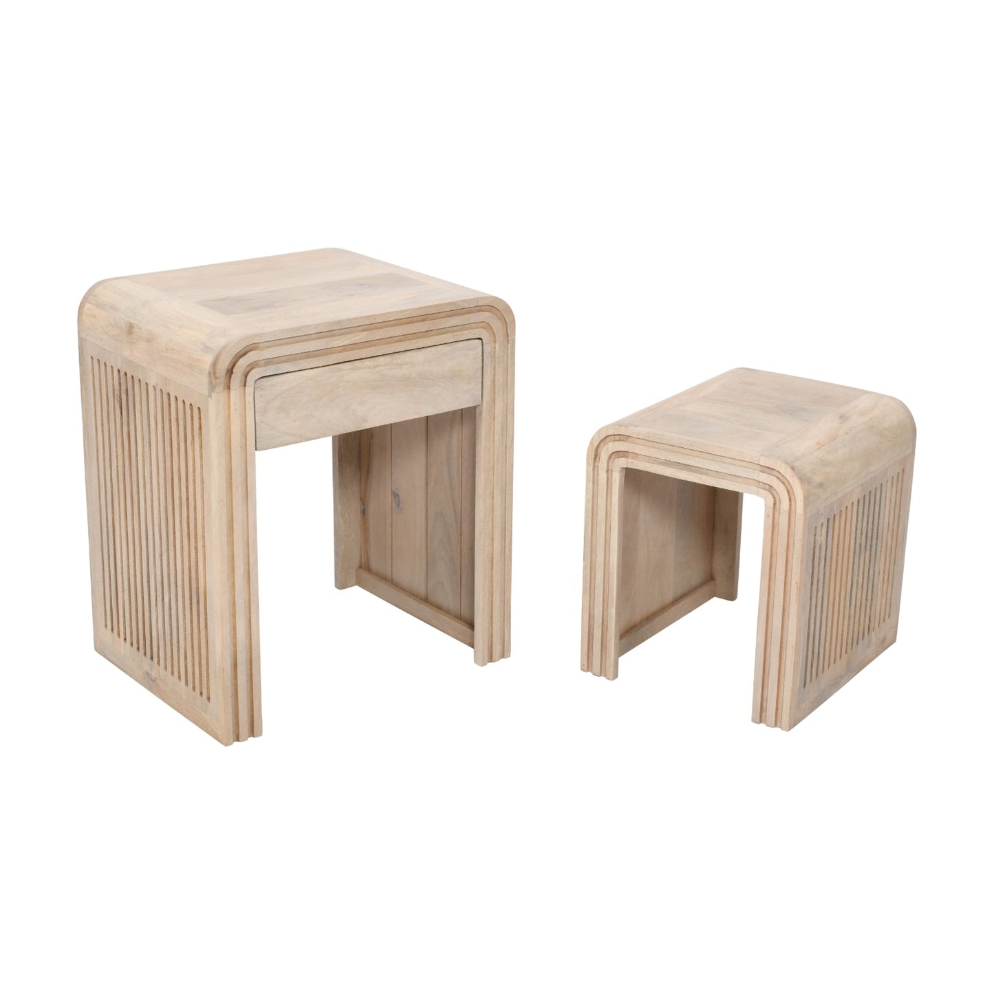 Preston Mango Wood Nest of 2 Tables with Drawer