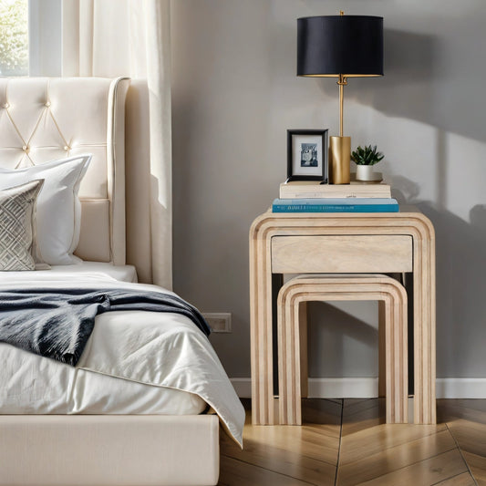 Preston Mango Wood Nest of 2 Tables with Drawer