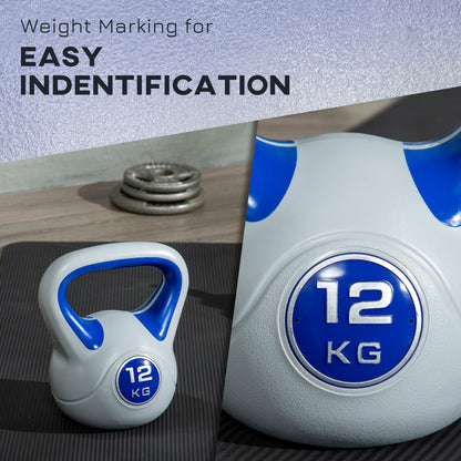 SPORTNOW Kettlebell, 12kg Kettle Bells with Handle for Home Gym Weight Lifting and Strength Training, Dark Blue and Grey