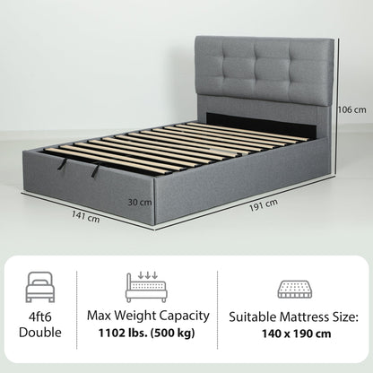 HOMCOM 4ft6 Double Ottoman Bed with Gas Lift Storage - Grey