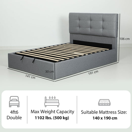 HOMCOM 4ft6 Double Ottoman Bed with Gas Lift Storage - Grey
