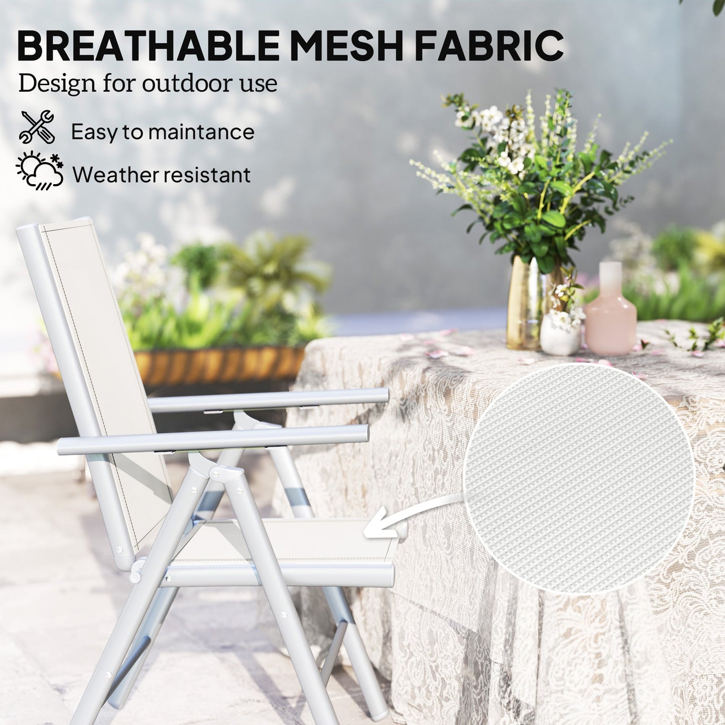 Outsunny Set of Two Aluminium Folding Chairs  - Light Grey