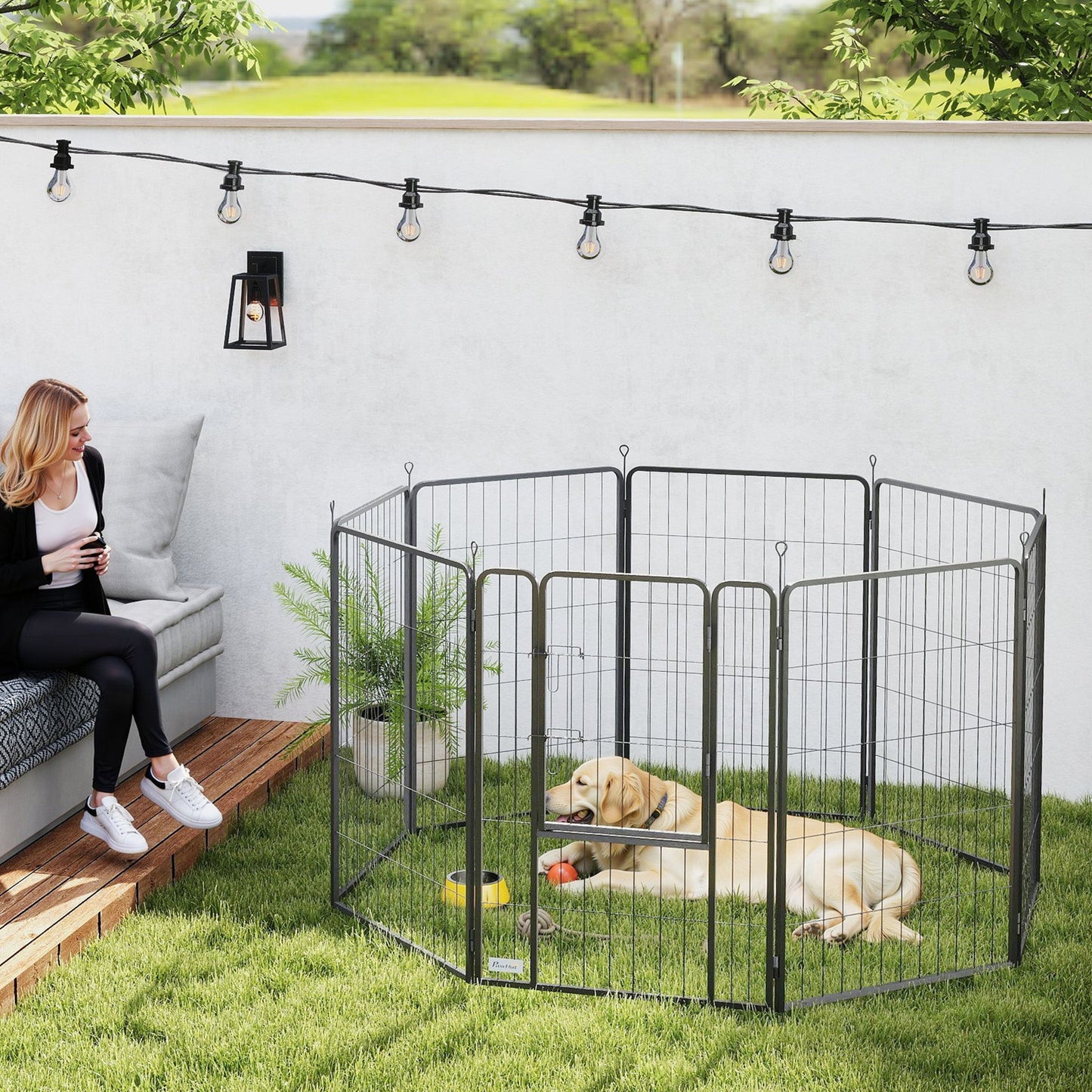 PawHut 8 Panels Heavy Duty Dog Playpen with Door Indoor Outdoor, for Large Dogs, 100cm High