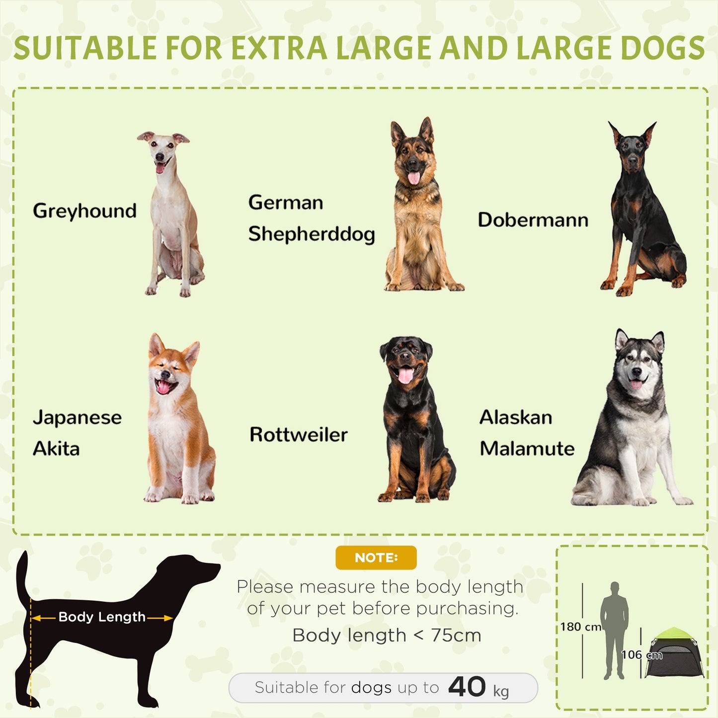 PawHut Foldable Dog Cat Tent with Water-Resistant Oxford, Carry Bag for Extra Large Dog, Green