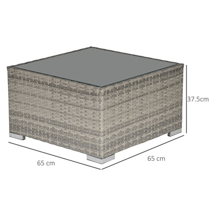 Outsunny Square PE Wicker Rattan Table, with Glass Top - Light Grey