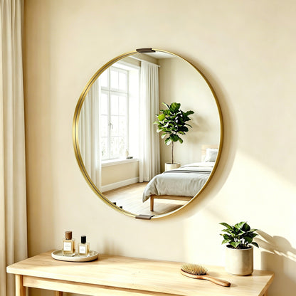 HOMCOM Round Wall Mirror 61 cm, Wall Mounted Bathroom Mirror with Tempered Safety Glass and Aluminium Alloy Frame, Gold Tone