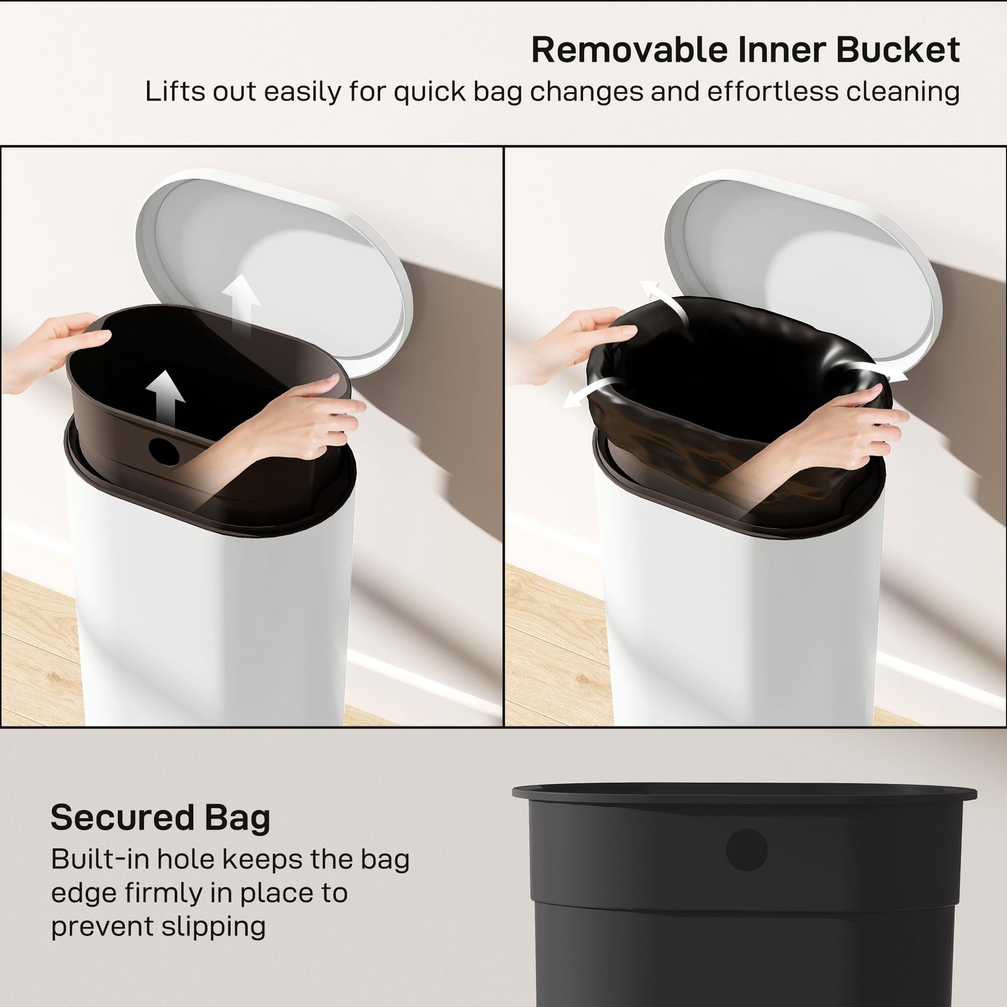 HOMCOM 30 L Modern Curved Kitchen Bin - Cream