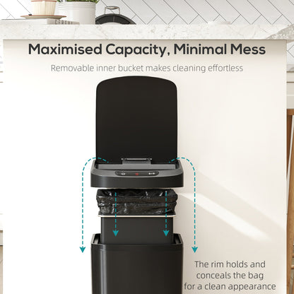 HOMCOM 12L Sensor Bin, Automatic Touchless Motion Sensor Kitchen Bin with Fingerprint Resistant Stainless Steel, Black