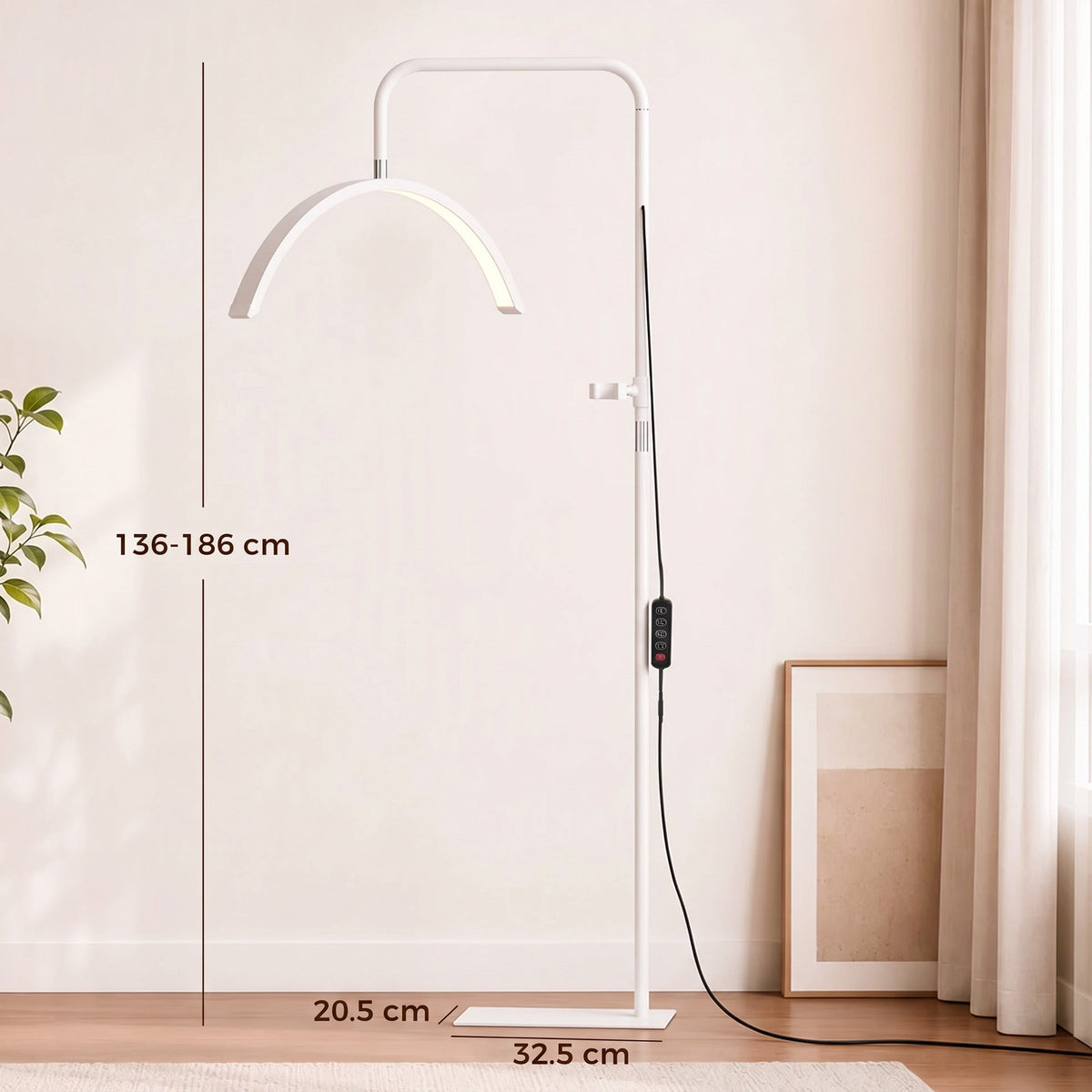HOMCOM Half Moon Lash Light, 350° Rotatable Head, 7 Colours, Dimmable Beauty Floor Lamp, White