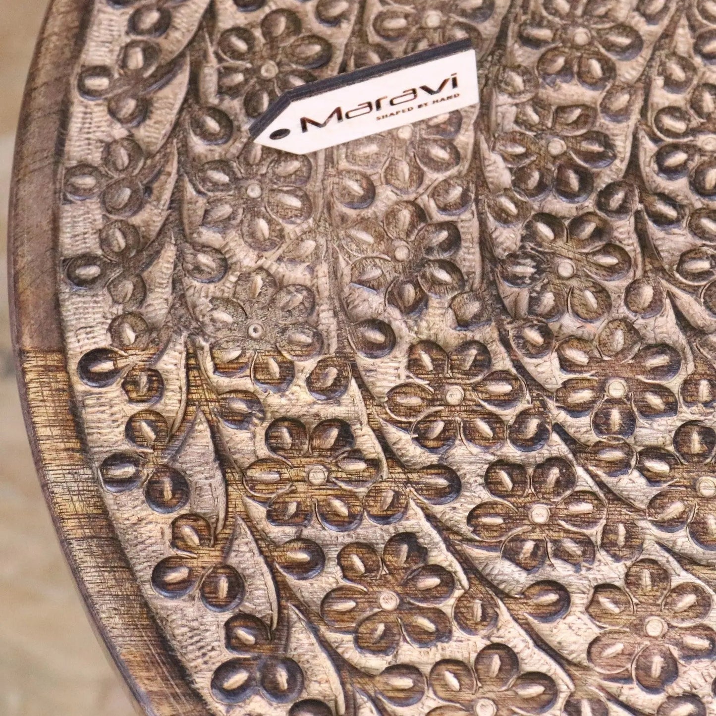 Rawlan Carved Wooden Side Table Burnt Finish