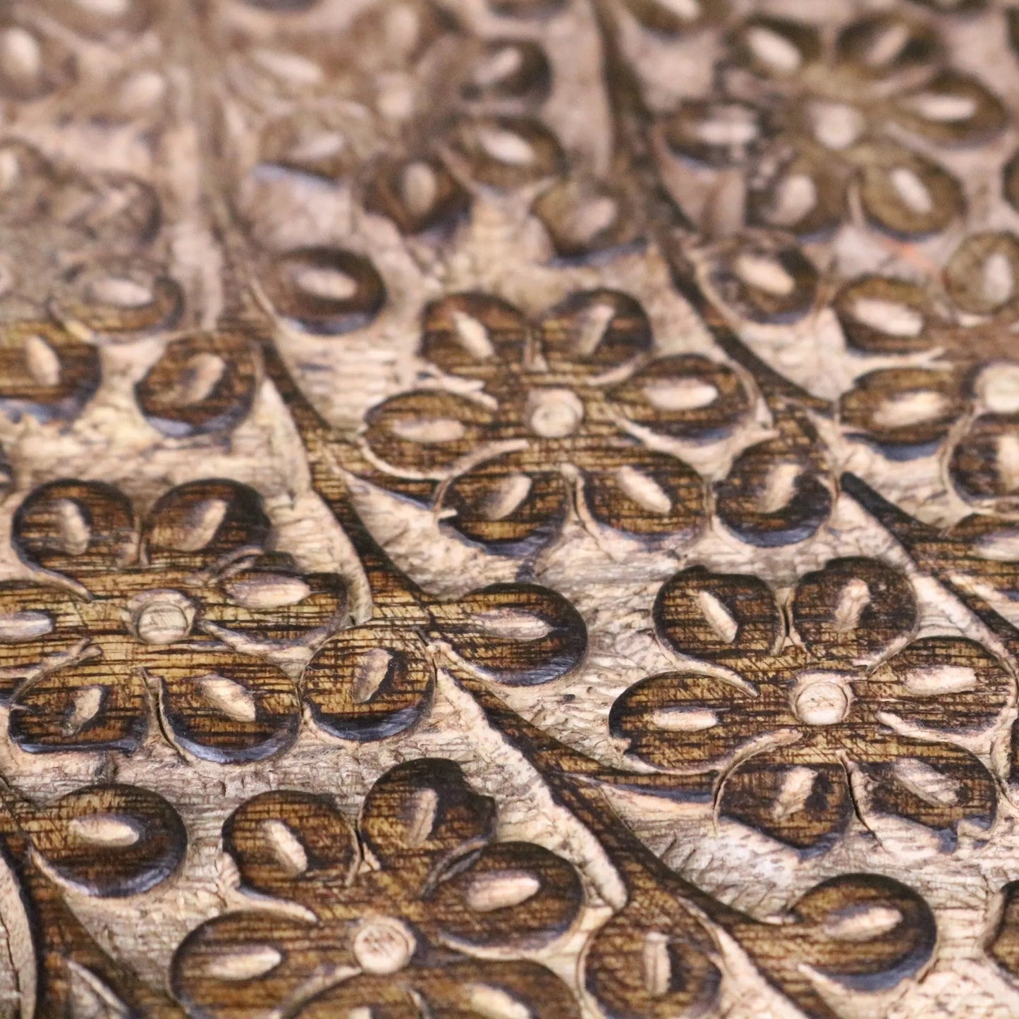 Rawlan Carved Wooden Side Table Burnt Finish