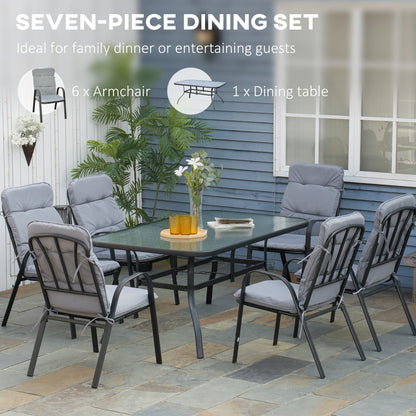 Outsunny Seven-Piece Garden Dining Set with Cushions - Grey