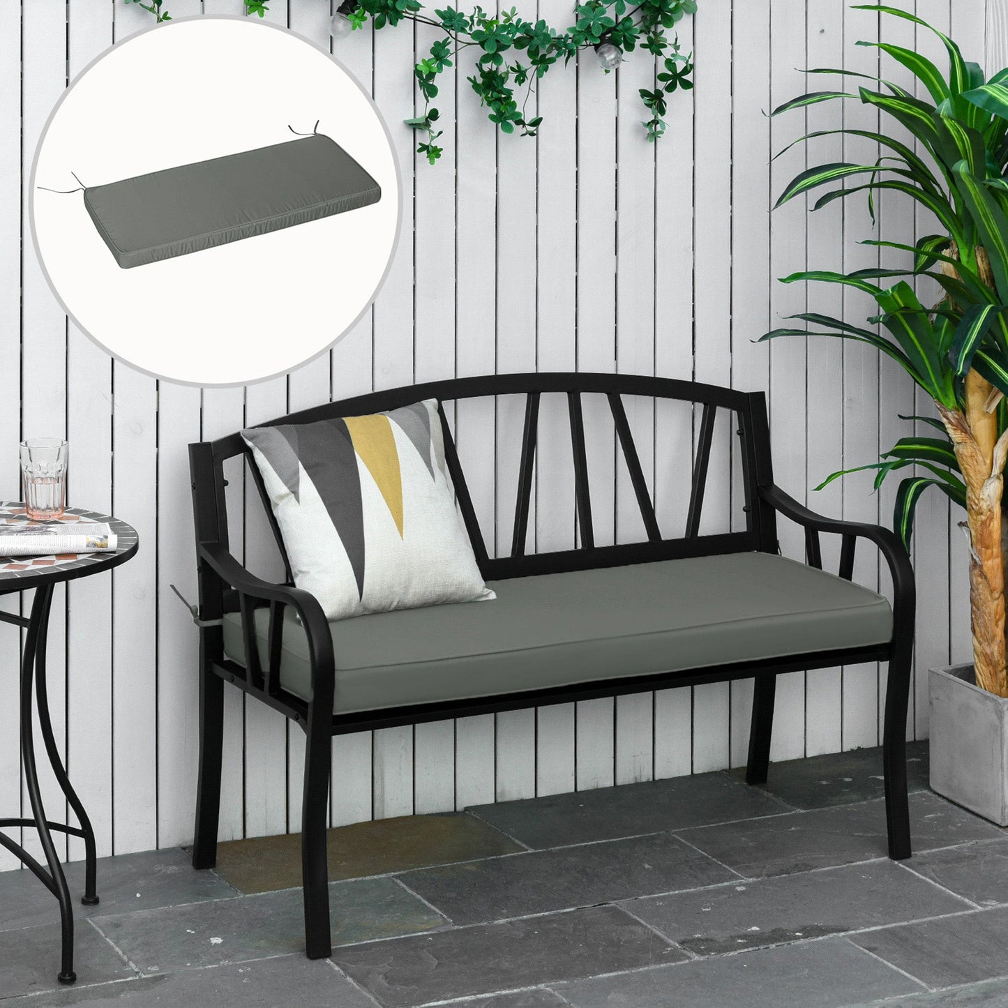 Outsunny Garden Bench Cushion 2 Seater Loveseat Seat Pad for Patio Swing Furniture for Indoor & Outdoor Use, 120 x 50 x 8 cm, Grey