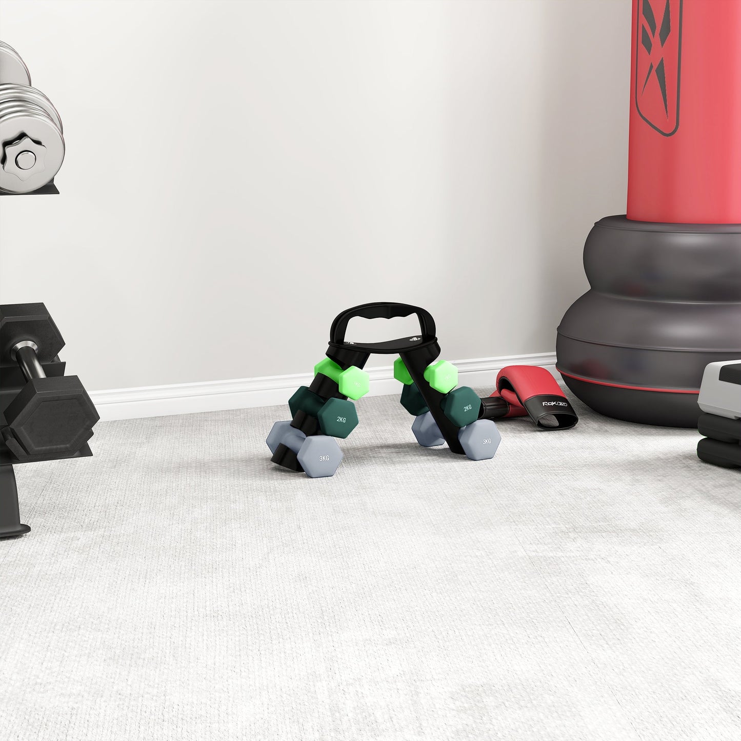 SPORTNOW Dumbbells Set with Storage Rack, 2 x 1kg, 2 x 2kg, 2 x 3kg, Green