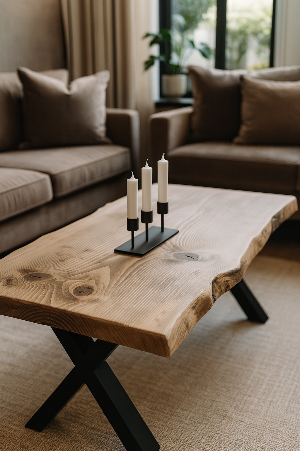 RITA Live / Waney Edge Coffee Table With Metal X Legs