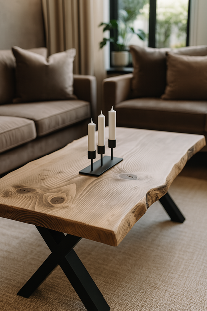 RITA Live / Waney Edge Coffee Table With Metal X Legs