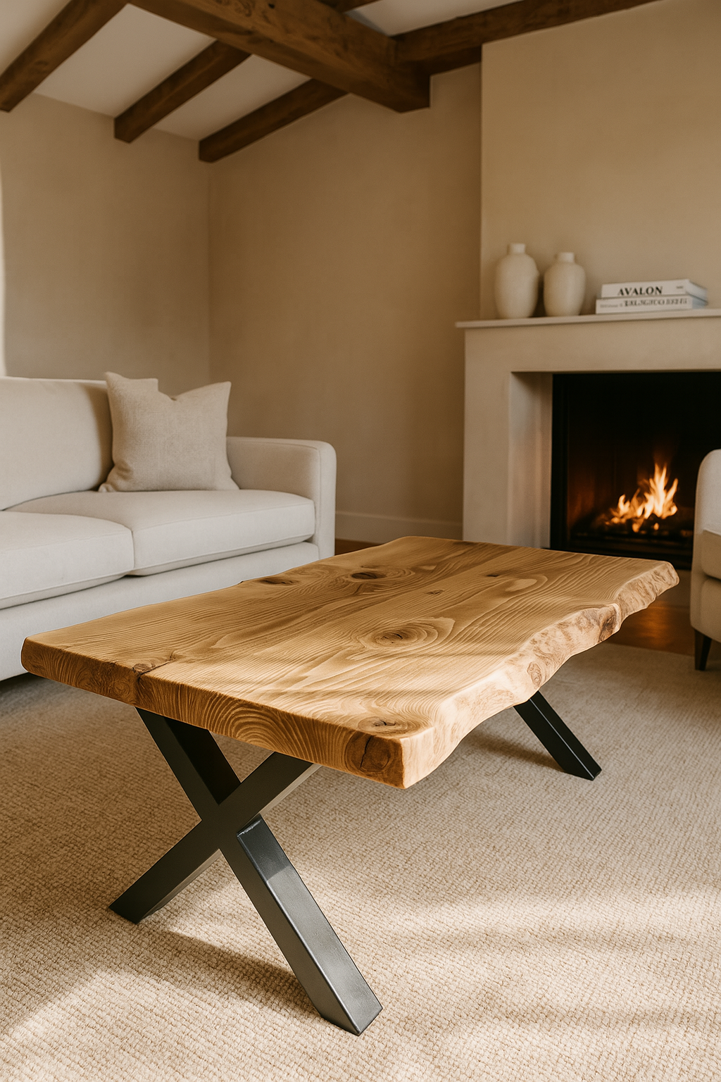 RITA Live / Waney Edge Coffee Table With Metal X Legs