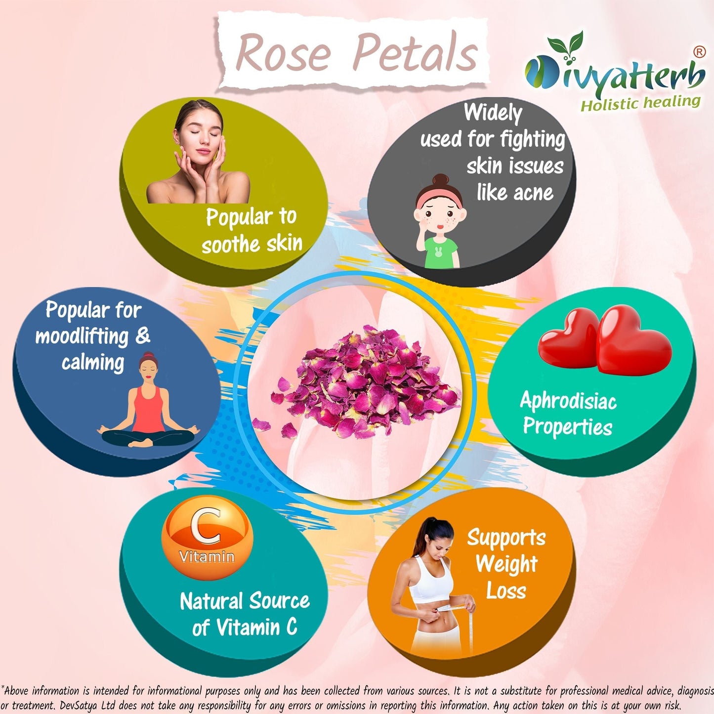 DivyaHerb Rose Petals Powder 100 gram - Healthy-Looking Skin Support