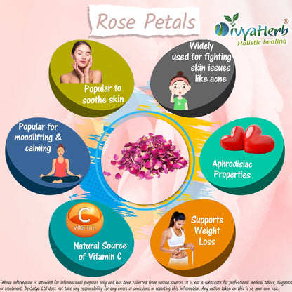 DivyaHerb Rose Petals Powder 100 gram - Healthy-Looking Skin Support