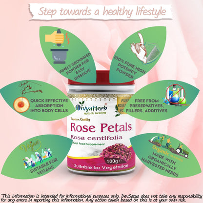 DivyaHerb Rose Petals Powder 100 gram - Healthy-Looking Skin Support
