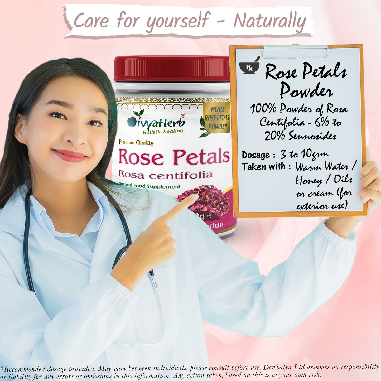 DivyaHerb Rose Petals Powder 100 gram - Healthy-Looking Skin Support