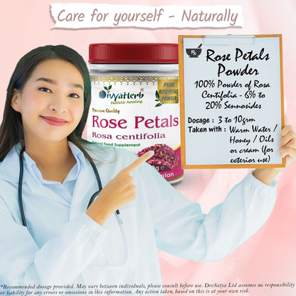 DivyaHerb Rose Petals Powder 100 gram - Healthy-Looking Skin Support