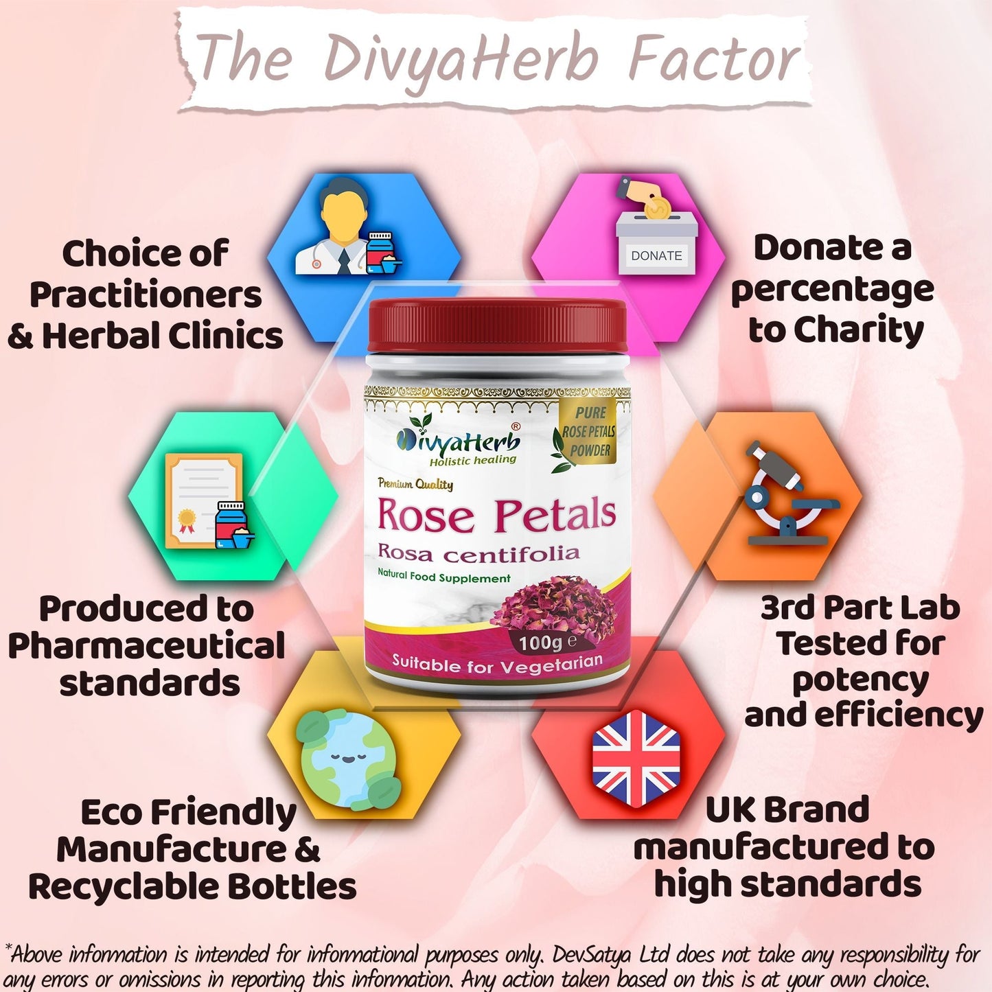 DivyaHerb Rose Petals Powder 100 gram - Healthy-Looking Skin Support