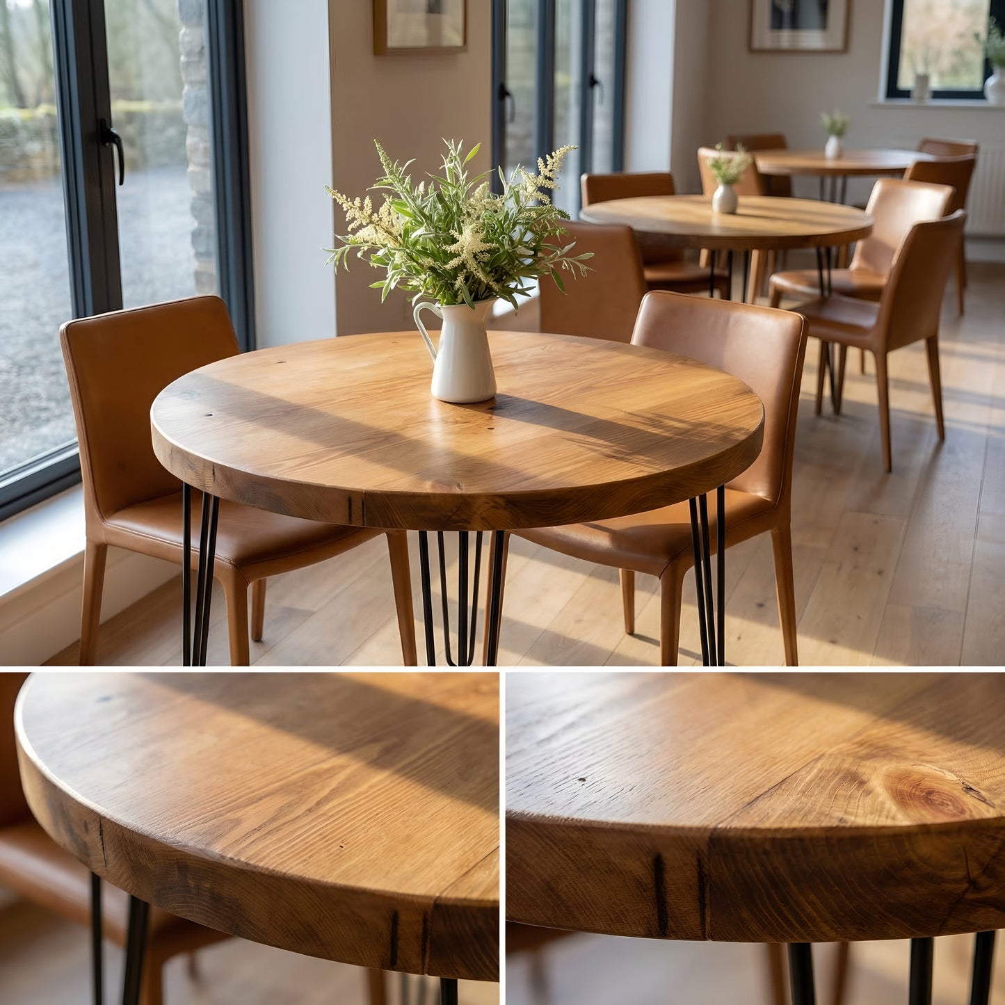 Round Solid Wood Tables With Hairpin Legs For Cafes and Restaurants Hospitality (Bulk Order)